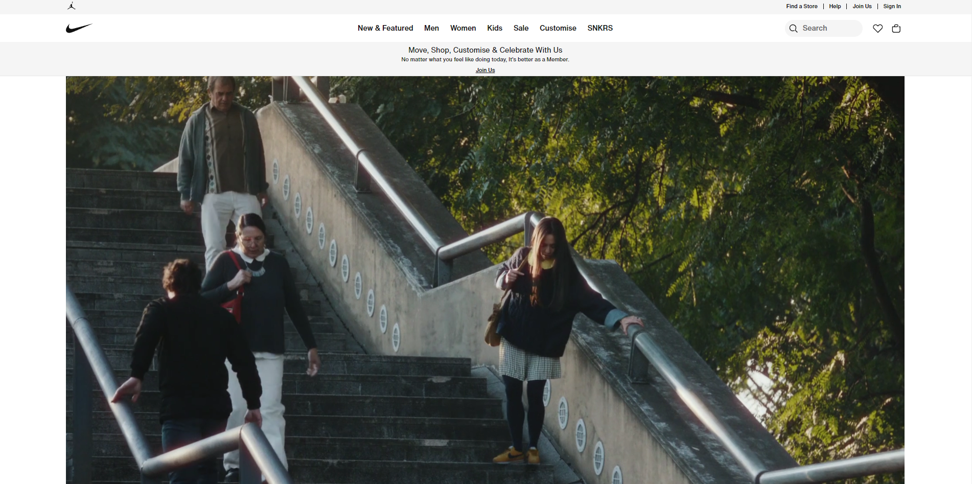 An image of the Nike website homepage, featuring a clean and modern design.