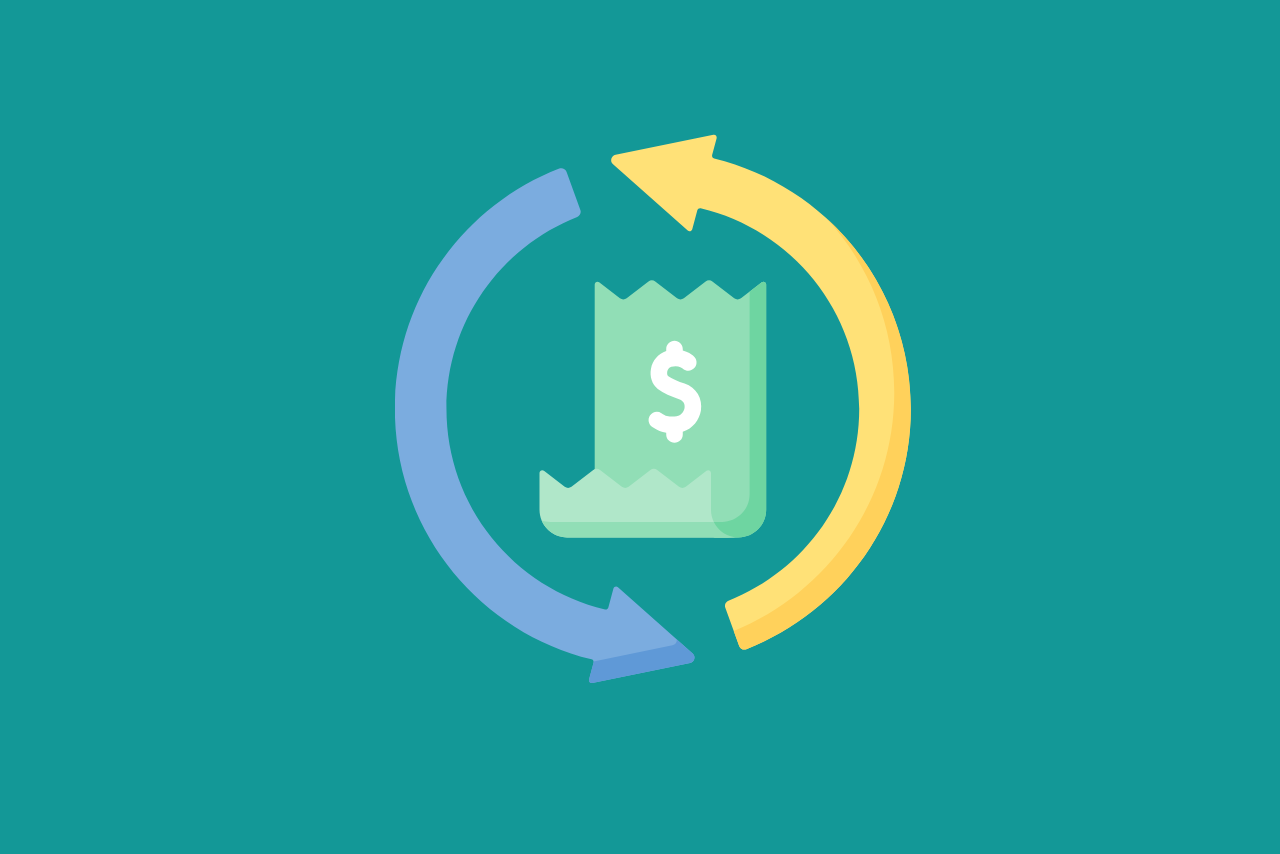 Arrows on loop with dollar sign in between.