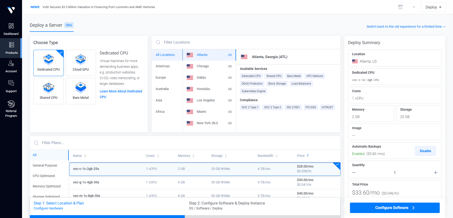 Vultr dashboard