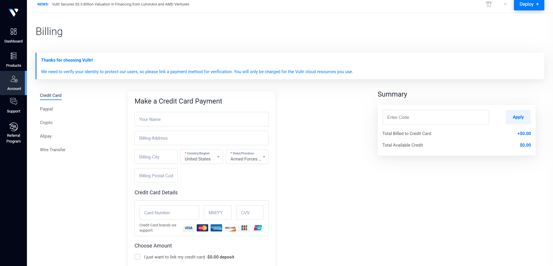 Bultr Billing tab