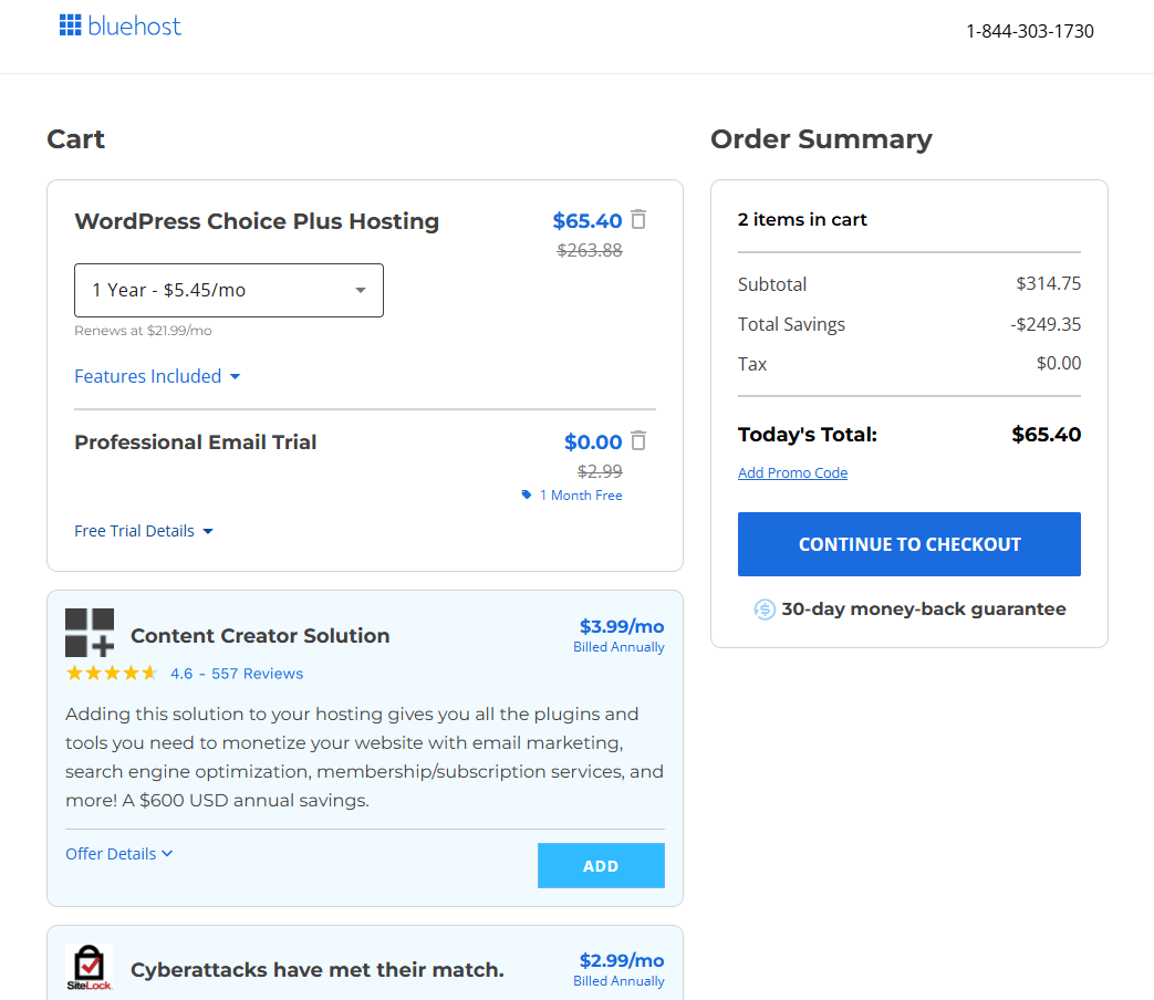 Bluehost cart
