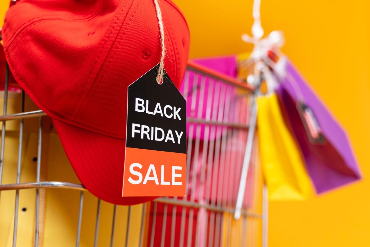 Cap with Black Friday Sale tag.