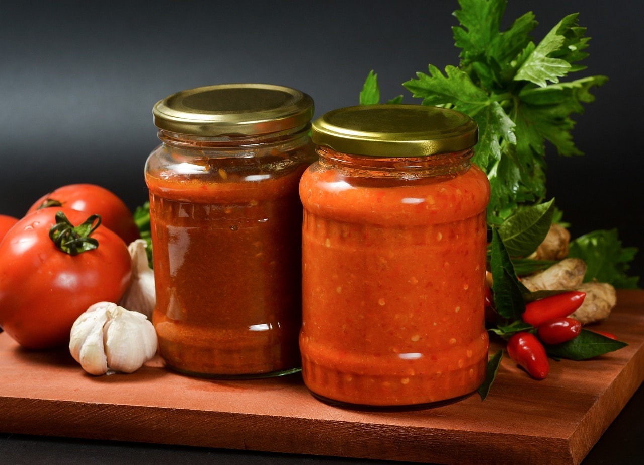 Chilli sauce in jars.