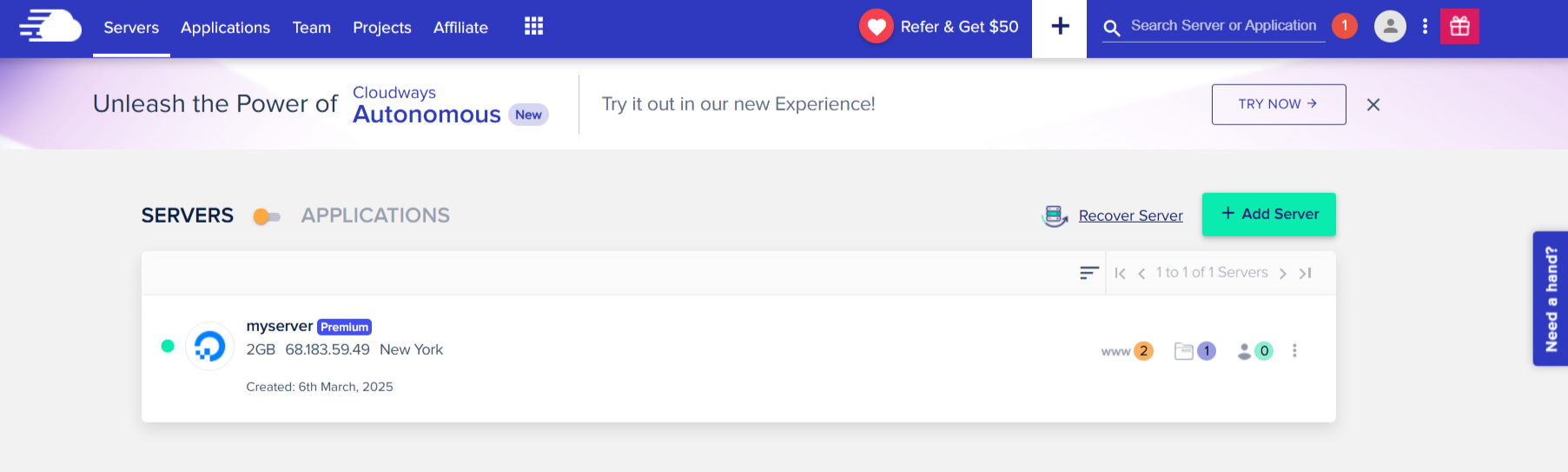 Cloudways Interface