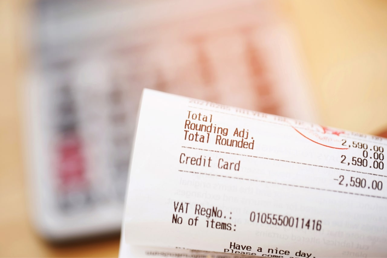 Credit Card Receipt Close-up Image.