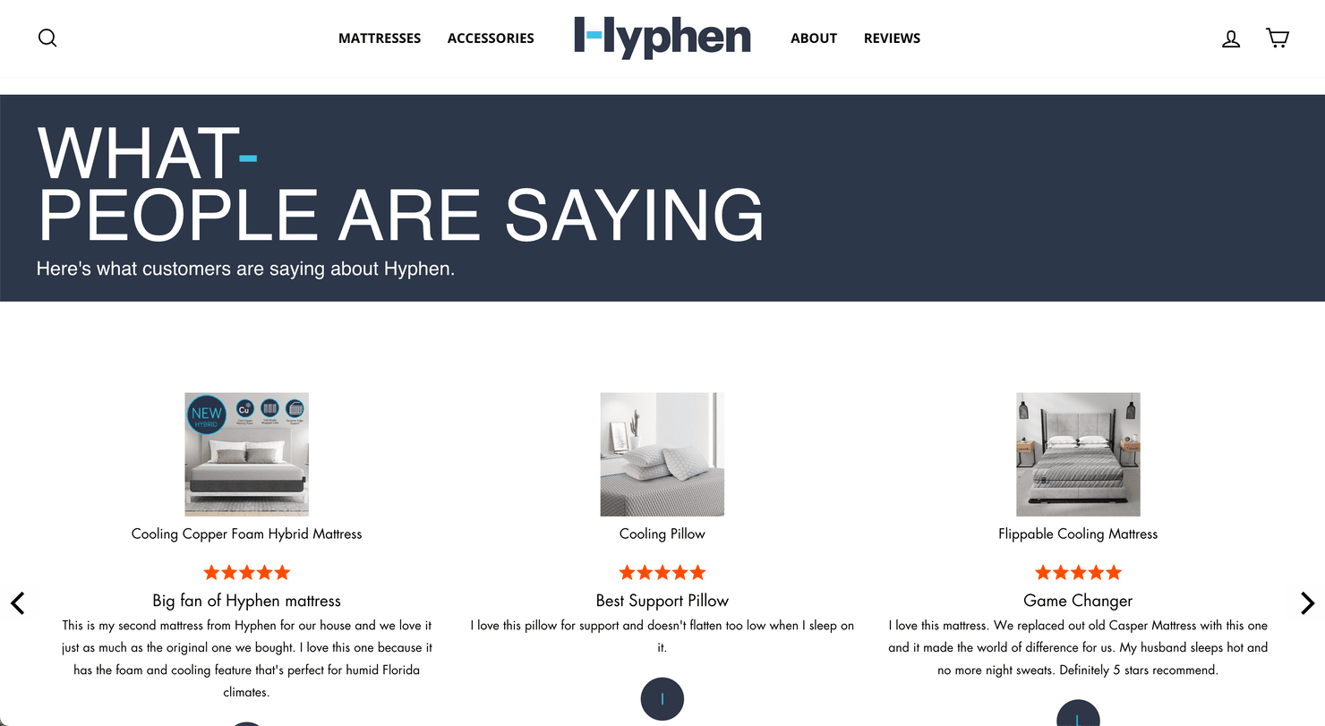 Customer reviews on Hyphen's website