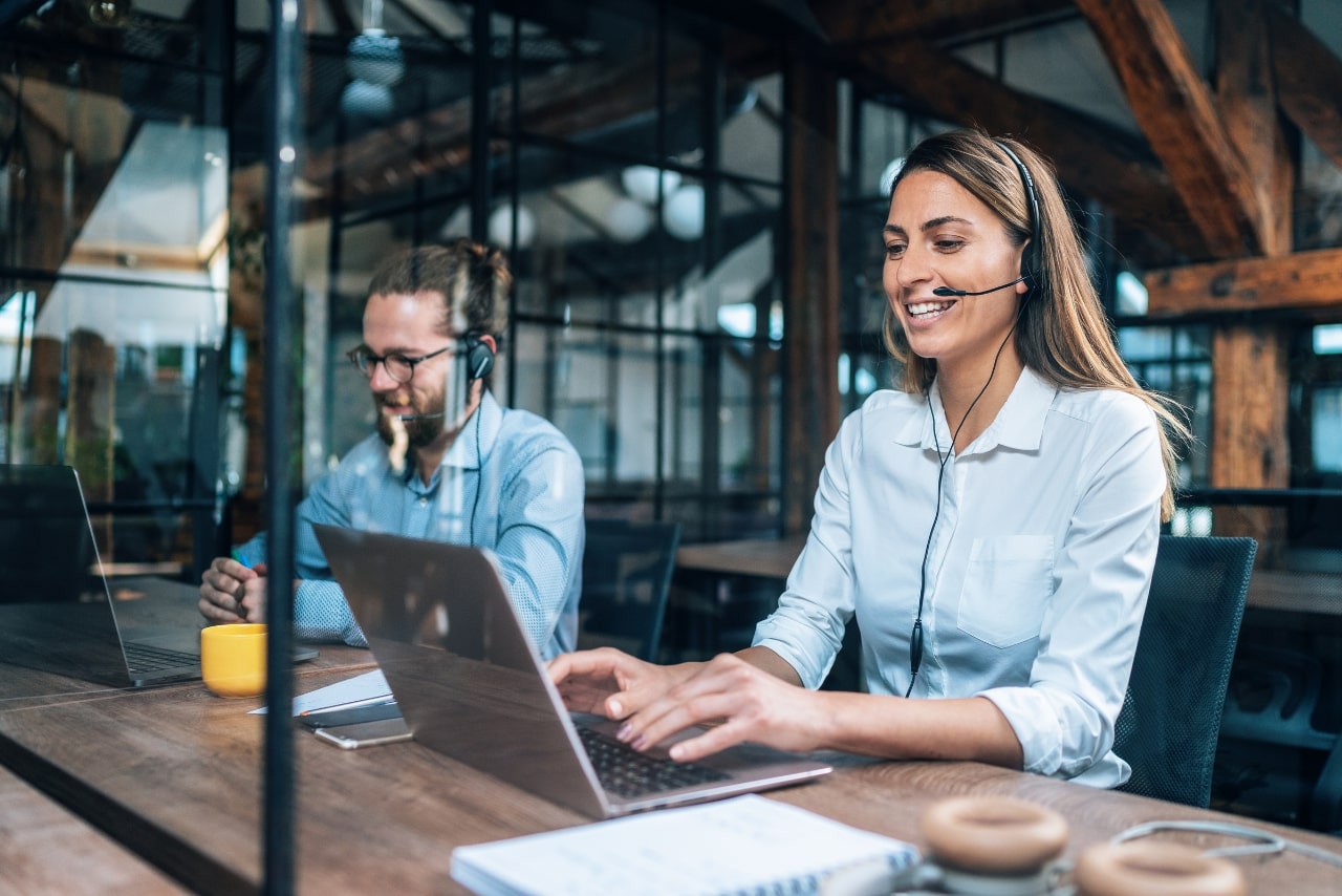 Customer support operators working in a call center.