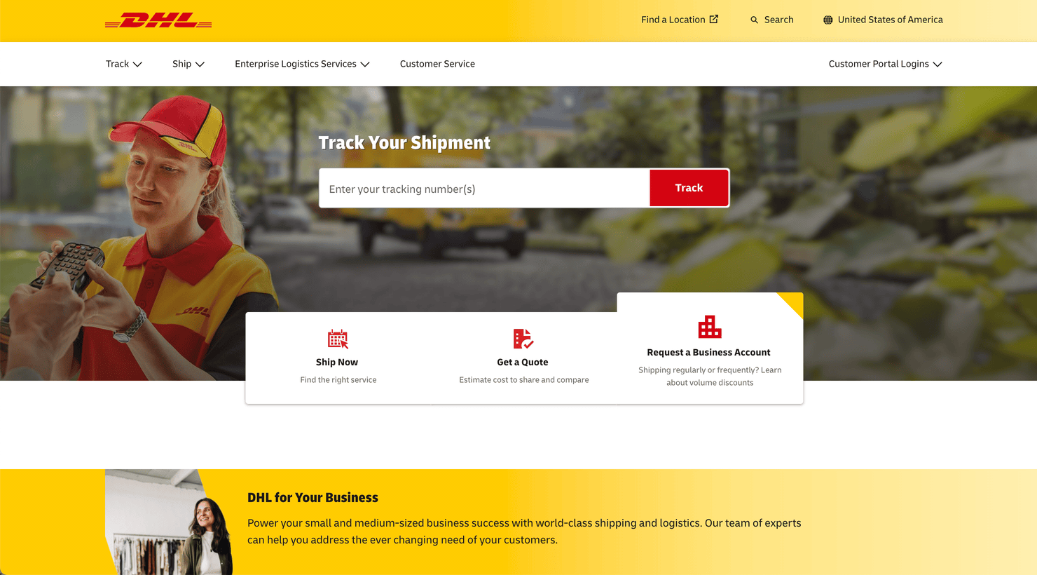 DHL's homepage