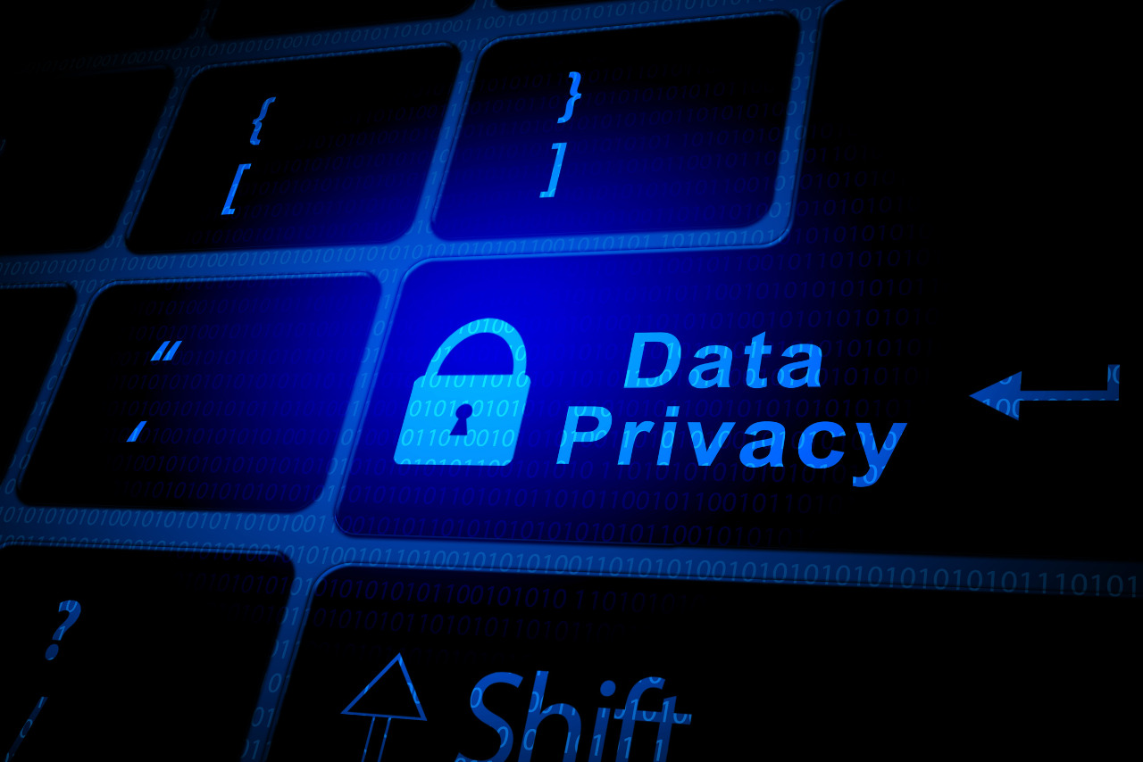 Data privacy shown on digital keyboard.