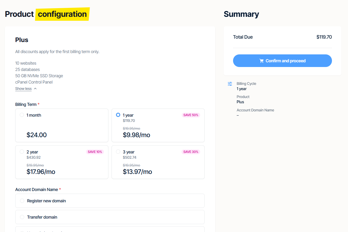 Webcentral Product configuration
