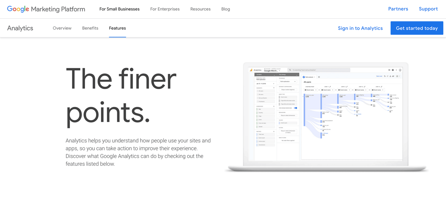 Google Analytics' homepage
