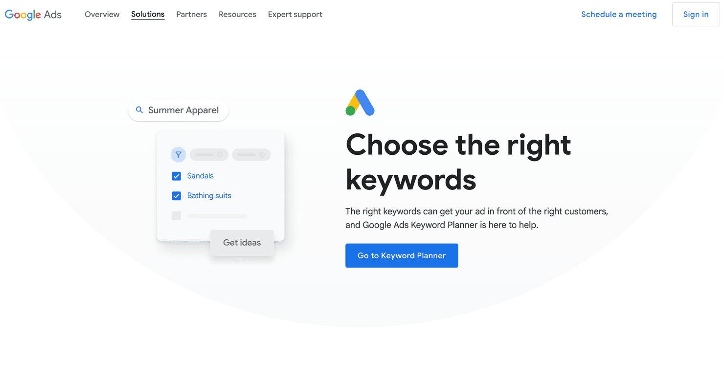 Google Keyword Planner's website