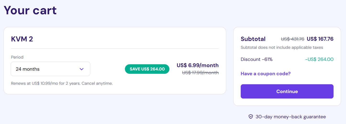 screenshot of the Cart