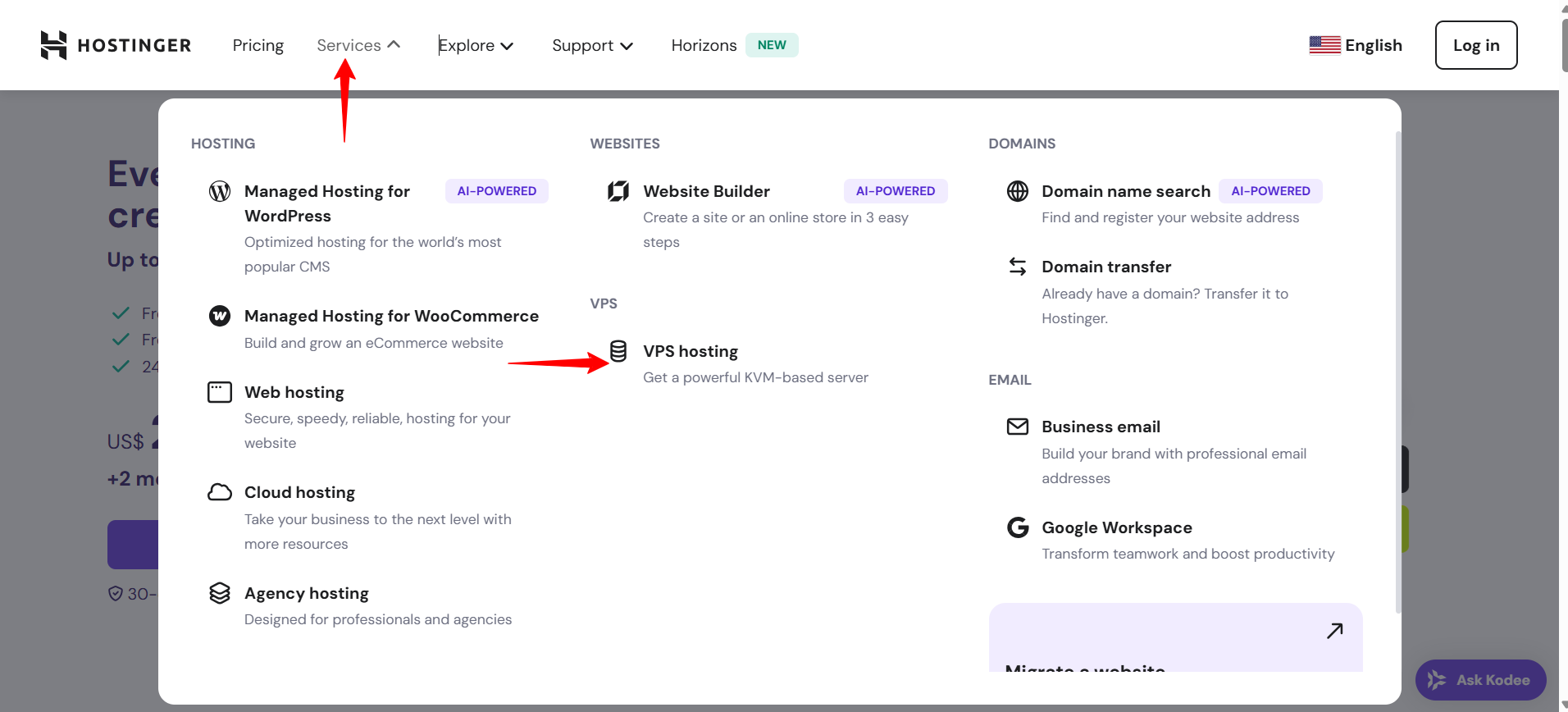 VPS Hosting button