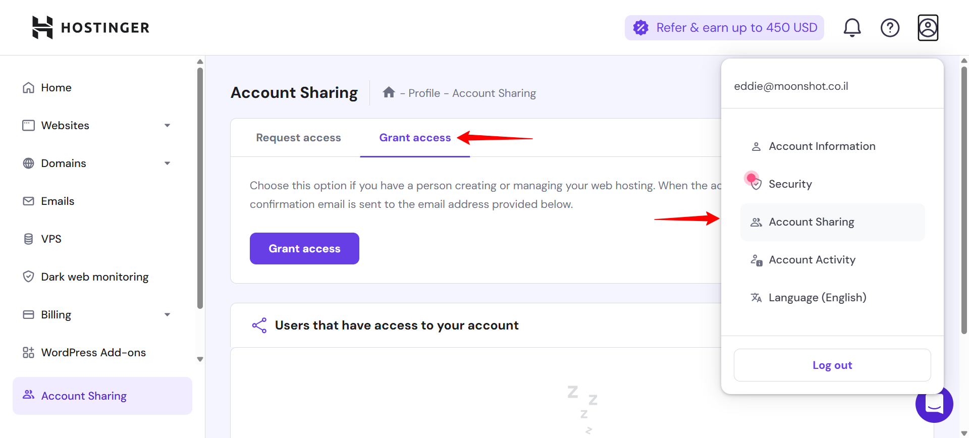Account Sharing button