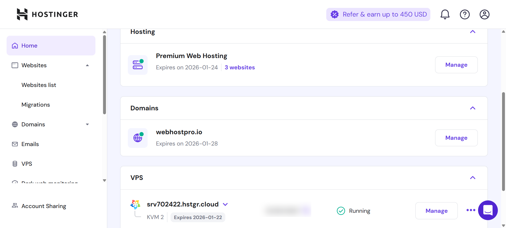 screenshot of hPanel