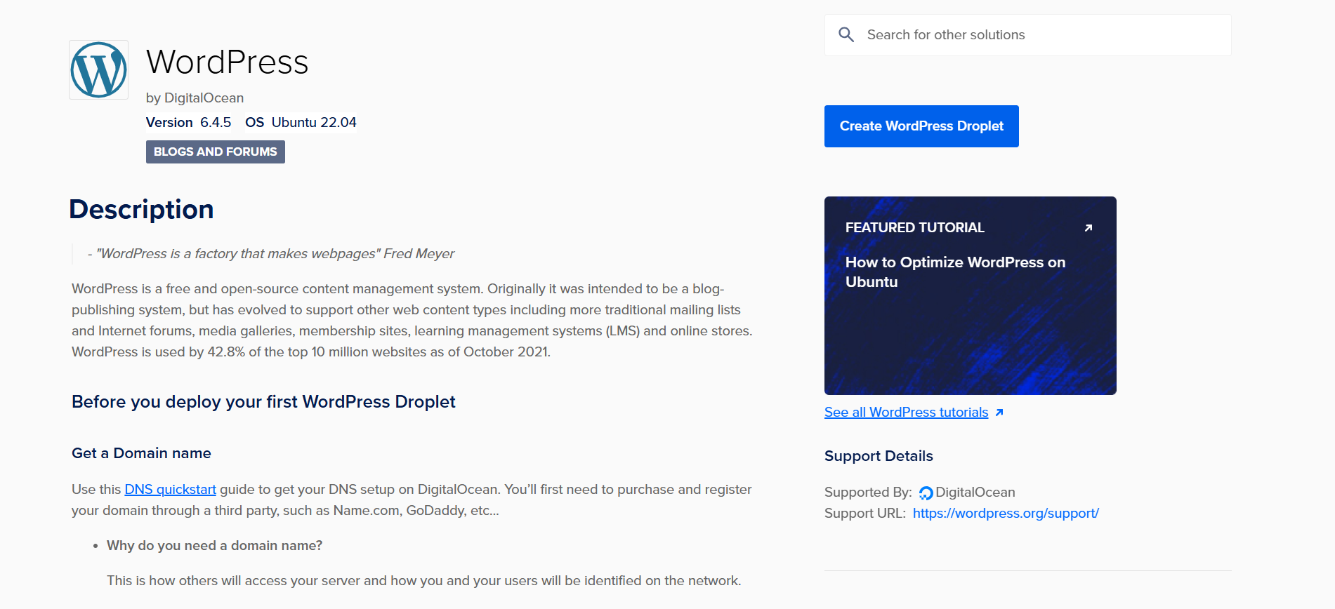 Wordpress install page