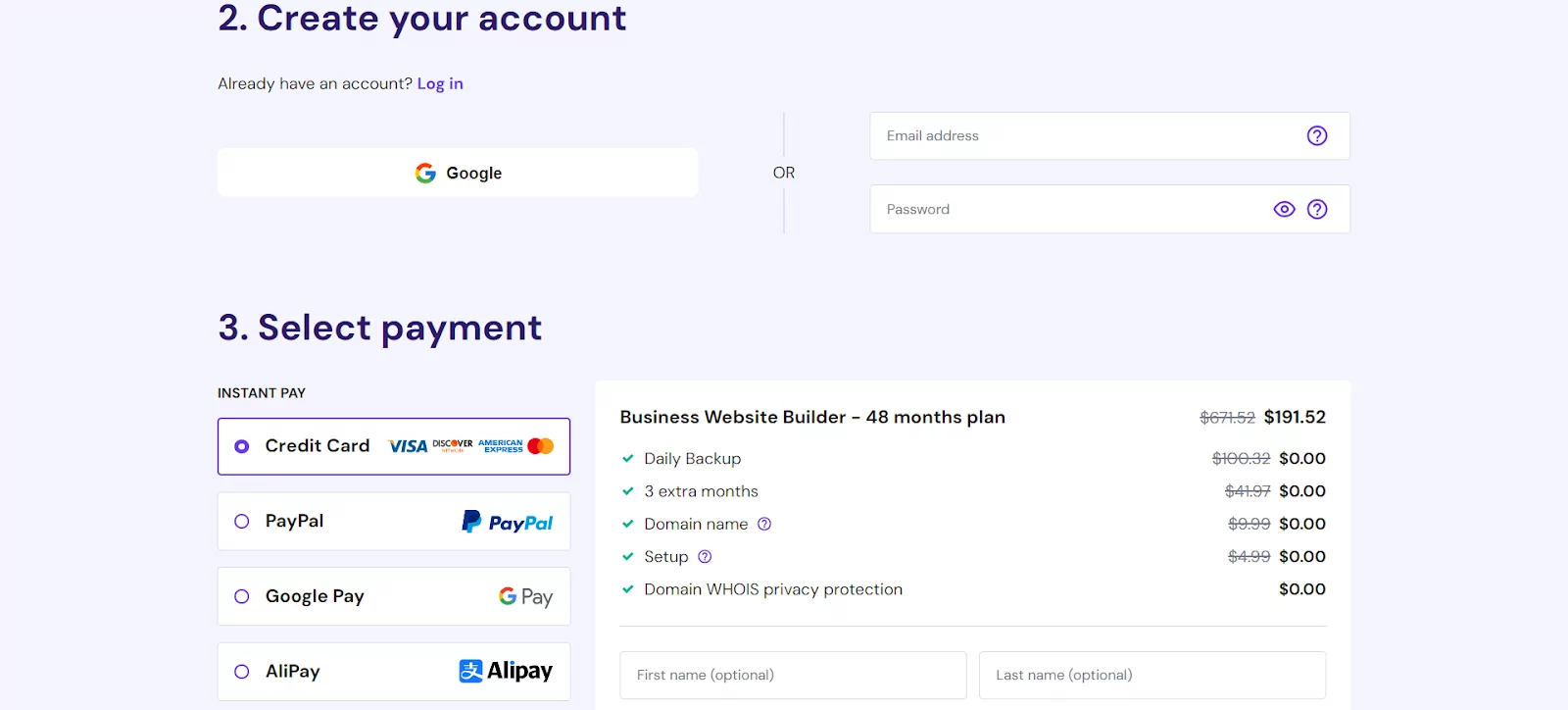 Hostinger's cart