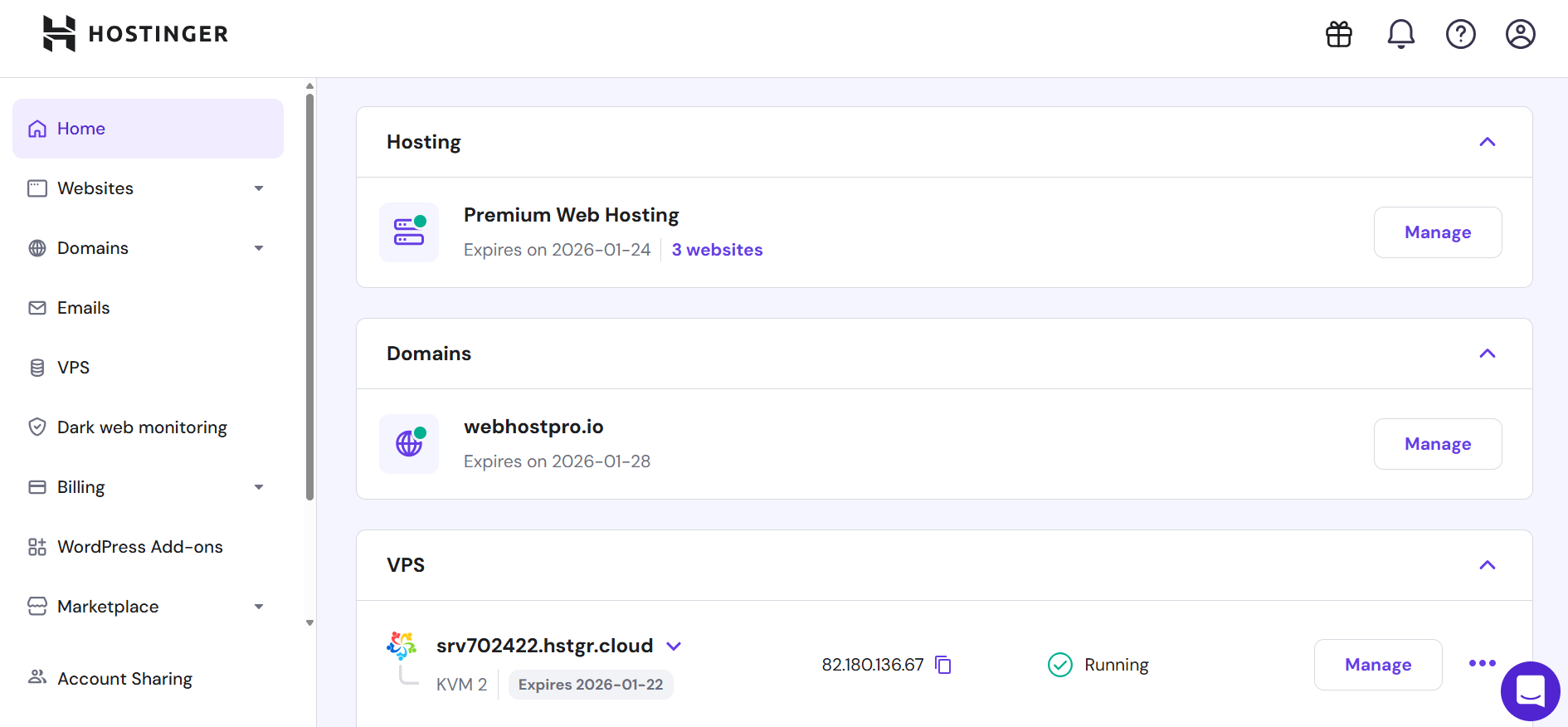 Interface hPanel