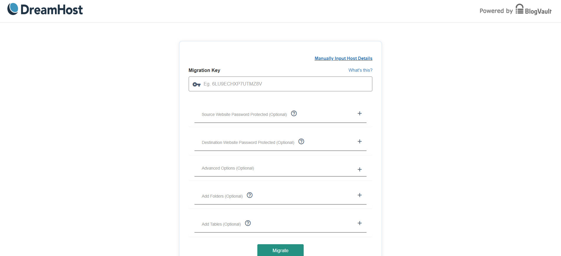 Formulaire de migration DreamHost