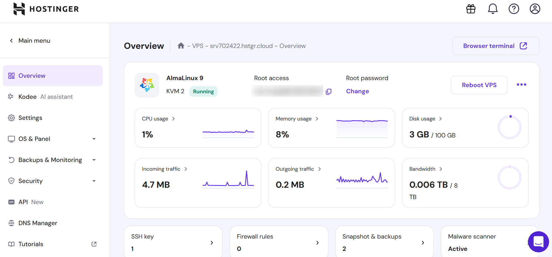 Hostinger resource usage stats