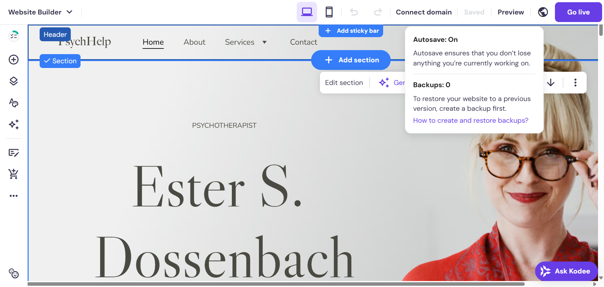 Hostinger's website builder
