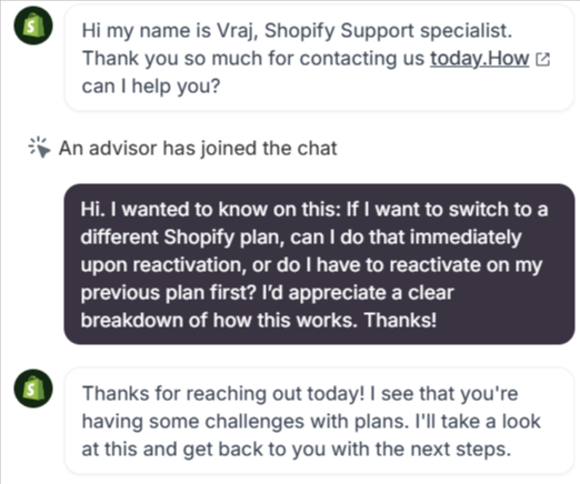 Shopify Livechat conversation