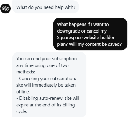 Squarespace livechat conversation