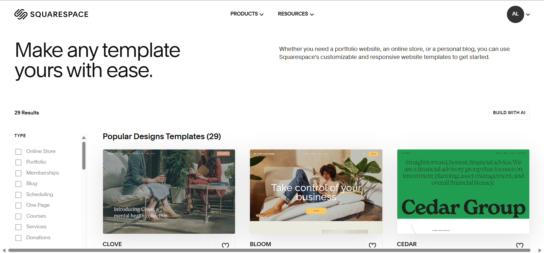 Squarespace popular templates