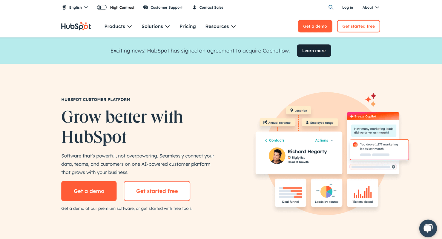 HubSpot's homepage