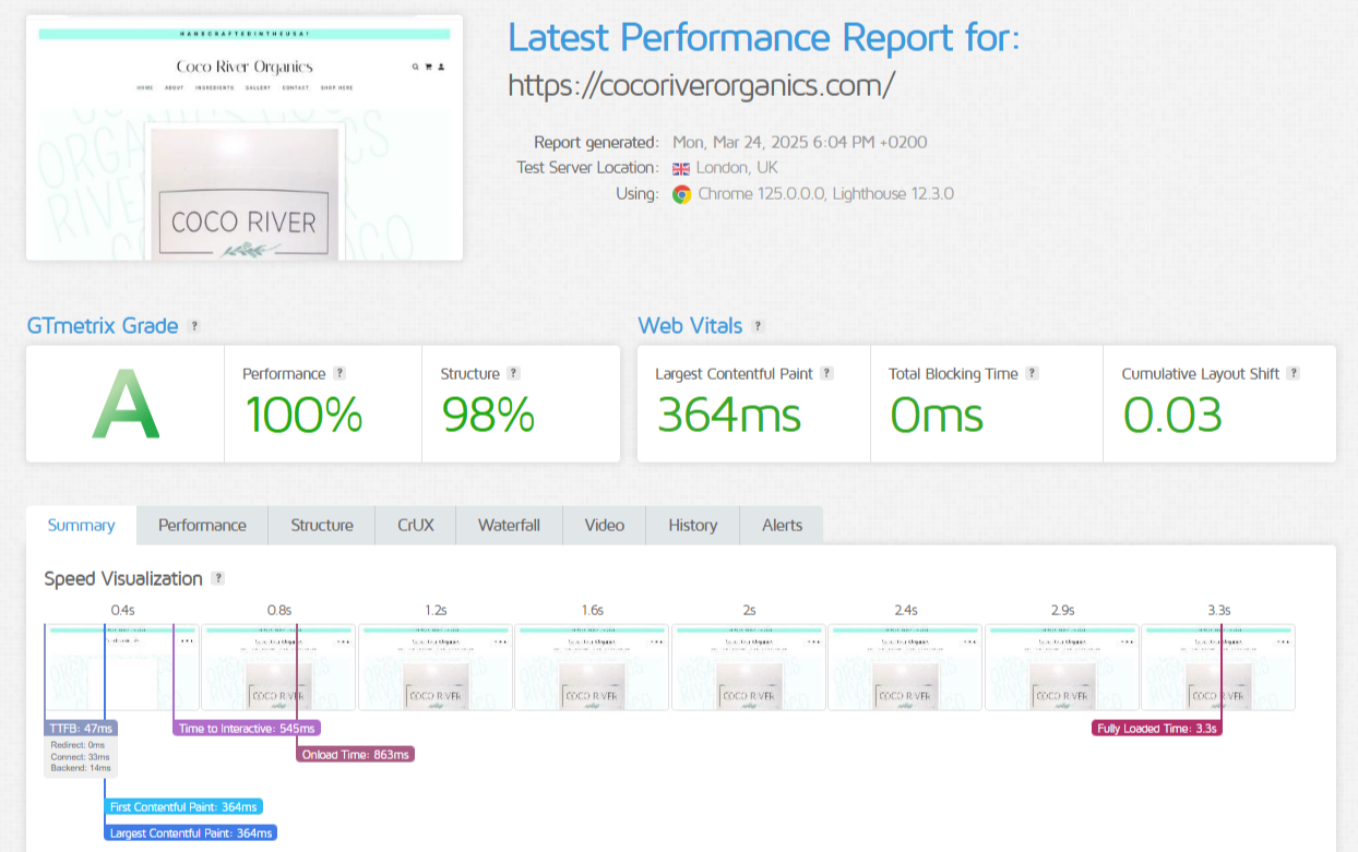 GoDaddy GTmetrix test results