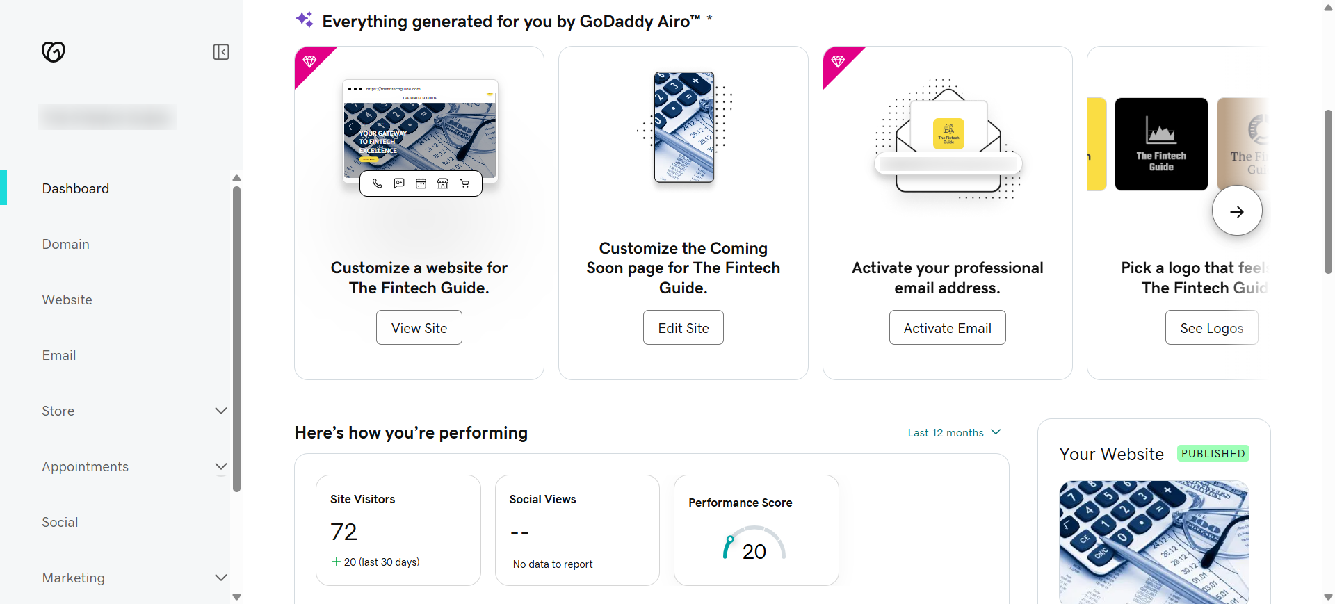 Godaddy dashboard interface