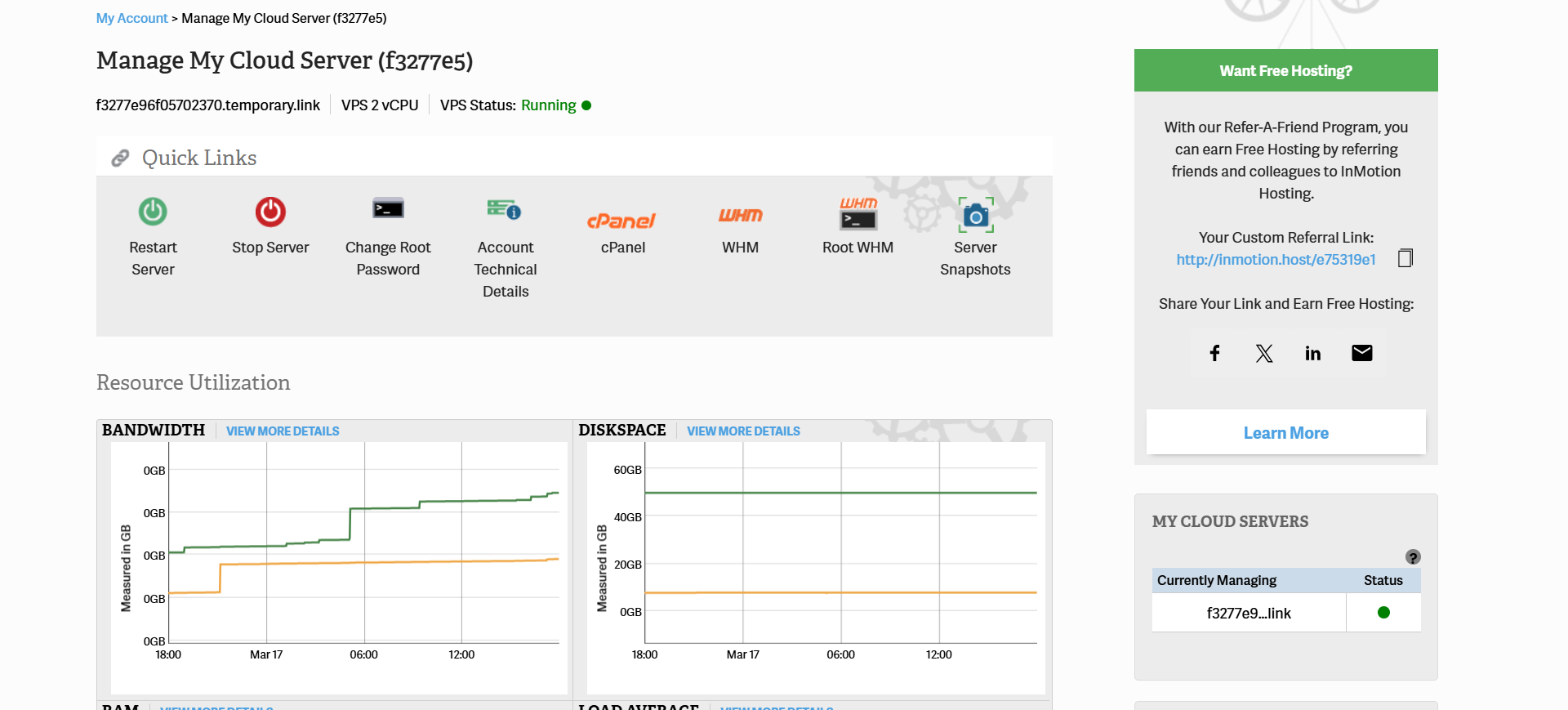 Menu Manage My Cloud Server