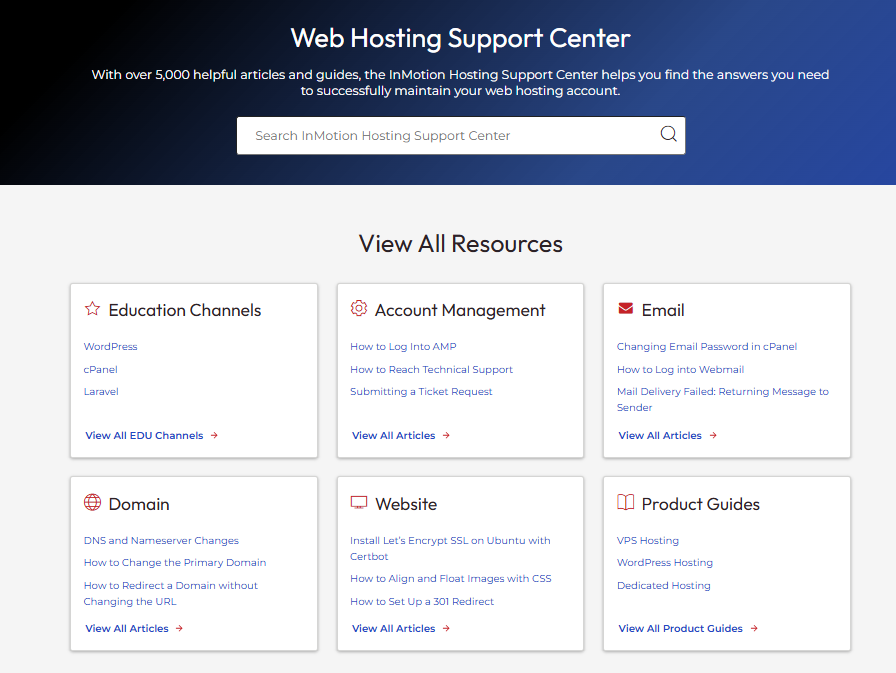 screenshot of Support Center
