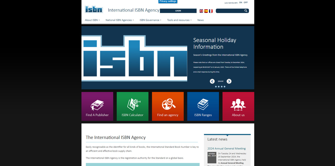 International Standard Book Number's website.
