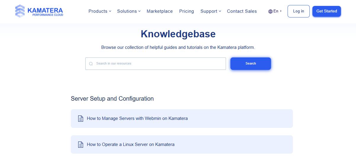 Kamatera Knowledge base page