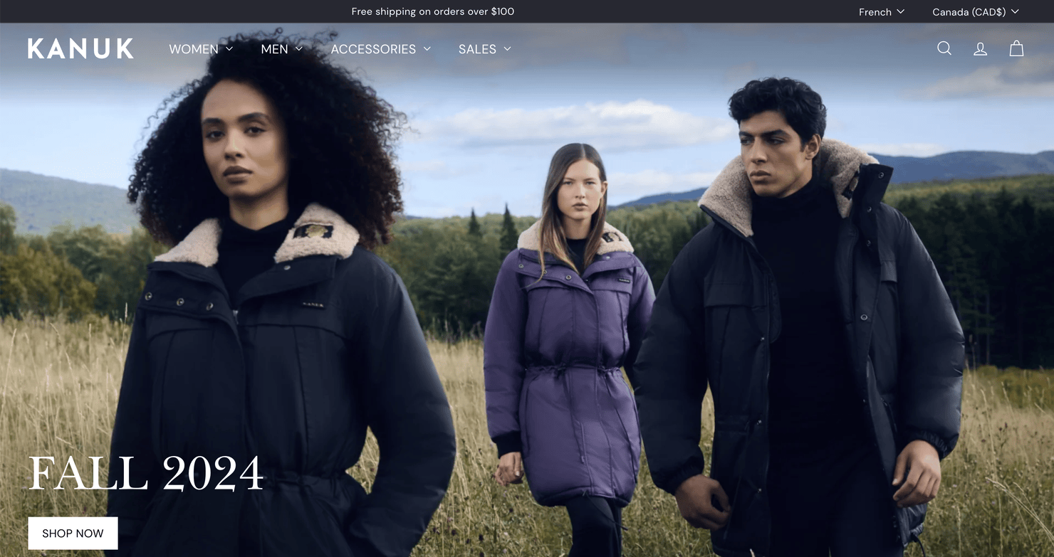 Kanuk's website, a premier outerwear company based in Canada