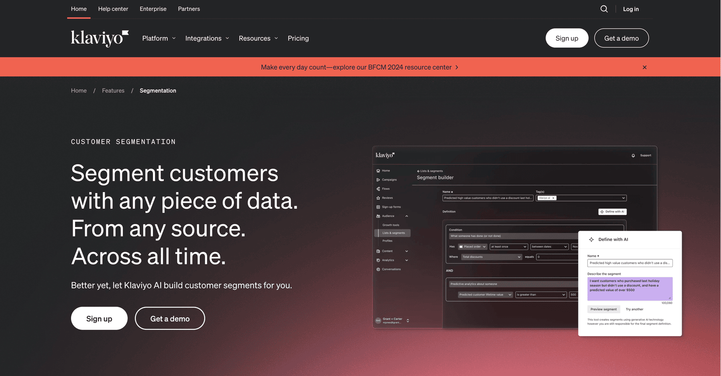 Klaviyo Segmentation's page