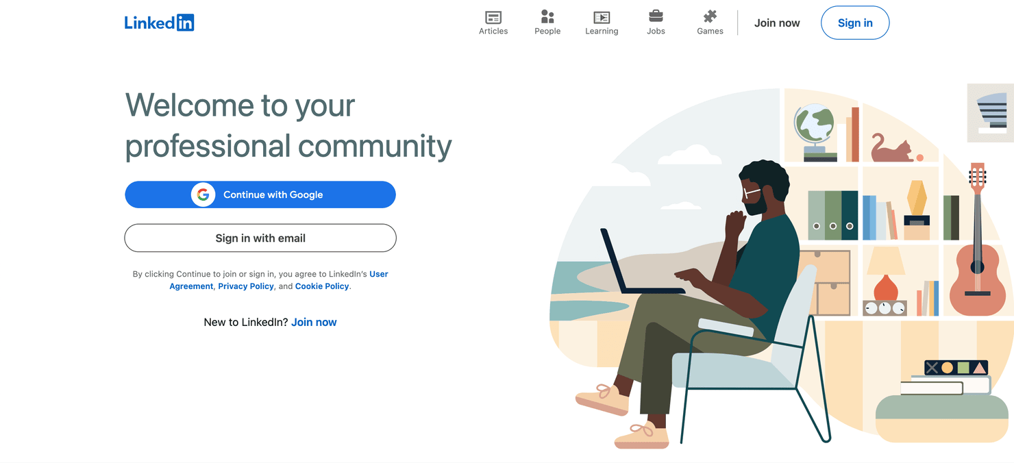 LinkedIn's homepage