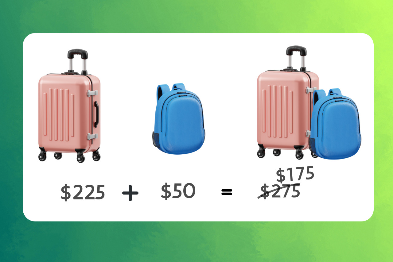 Luggage and travel bag offered at a lower price when bundled.