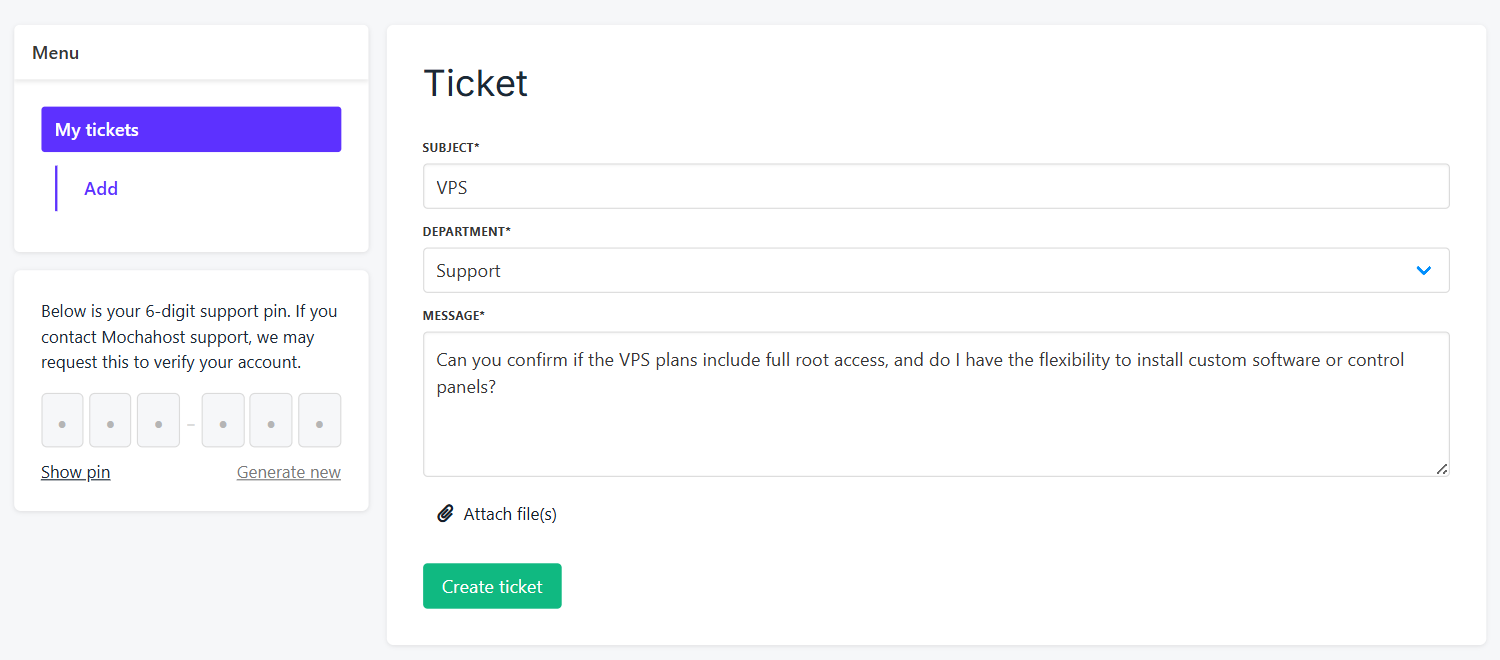 screenshot of Ticket Support form