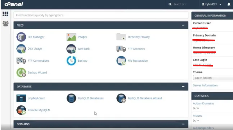 screenshot of cpanel panel