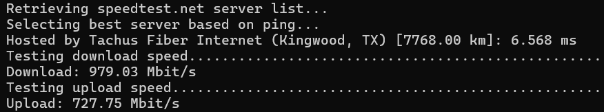 Network Speed Test result