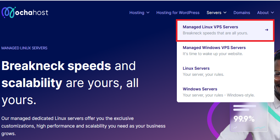 Managed Linux VPS Servers button