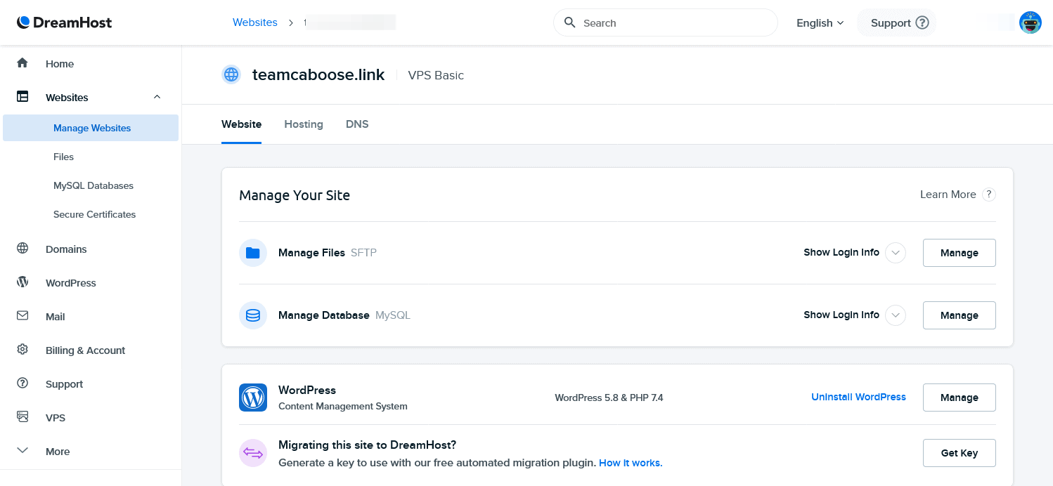 Dreamhost dashboard