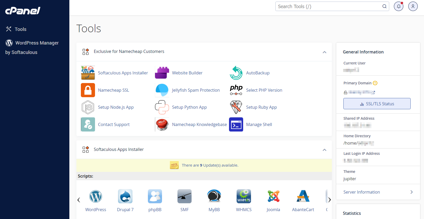 cPanel panel