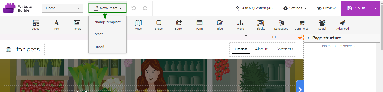 New Reset drop-down menu
