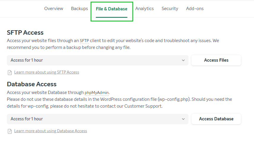 File and Database tab