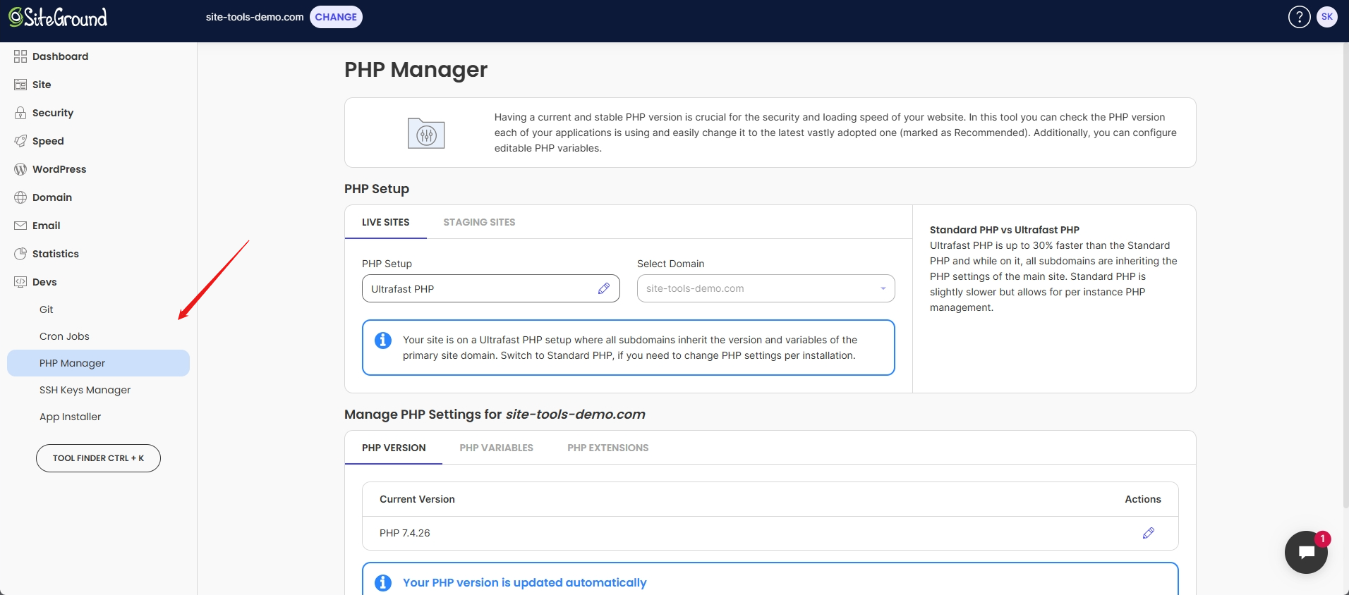 PHP Manager page