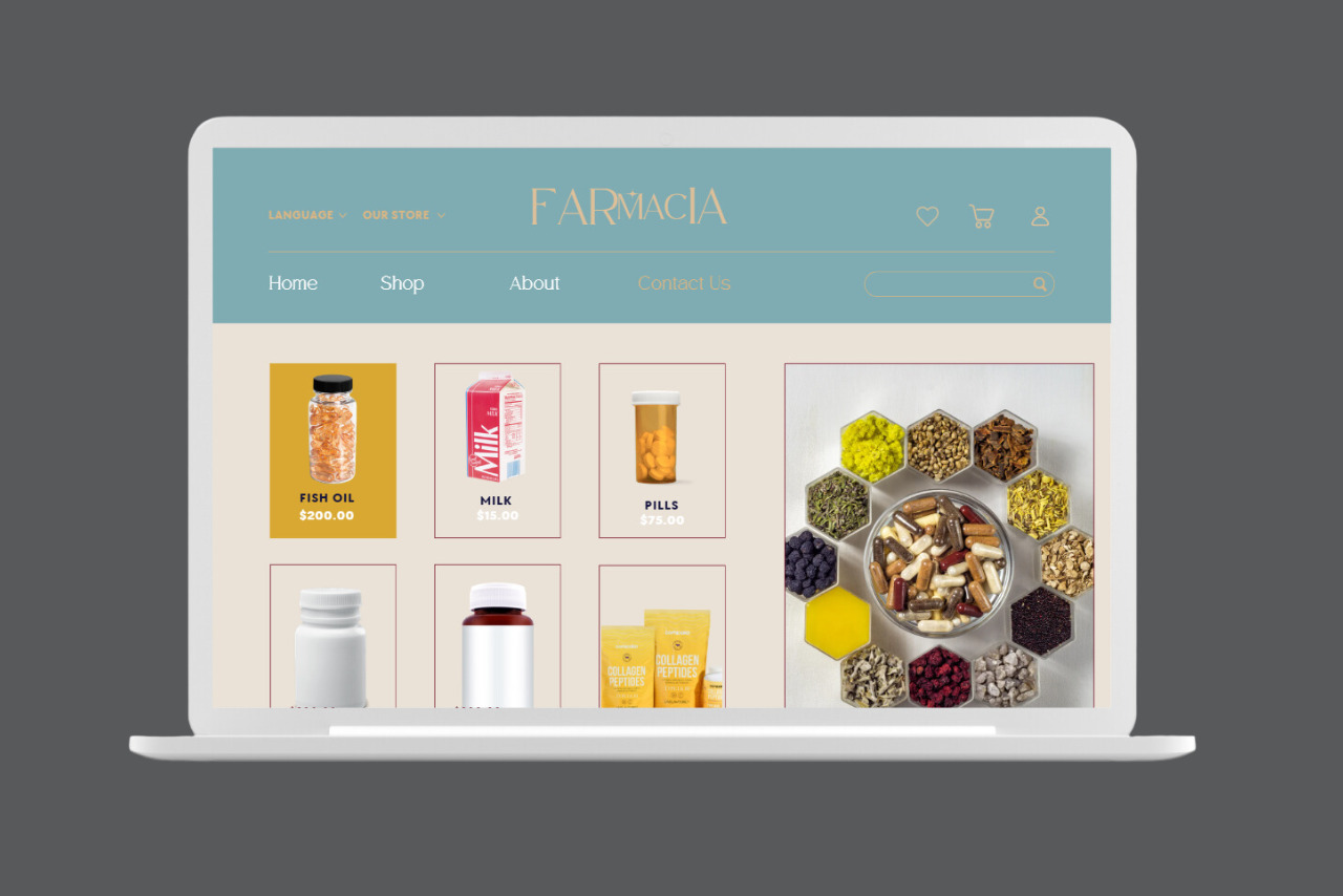 On laptop, simple e-medicine website.